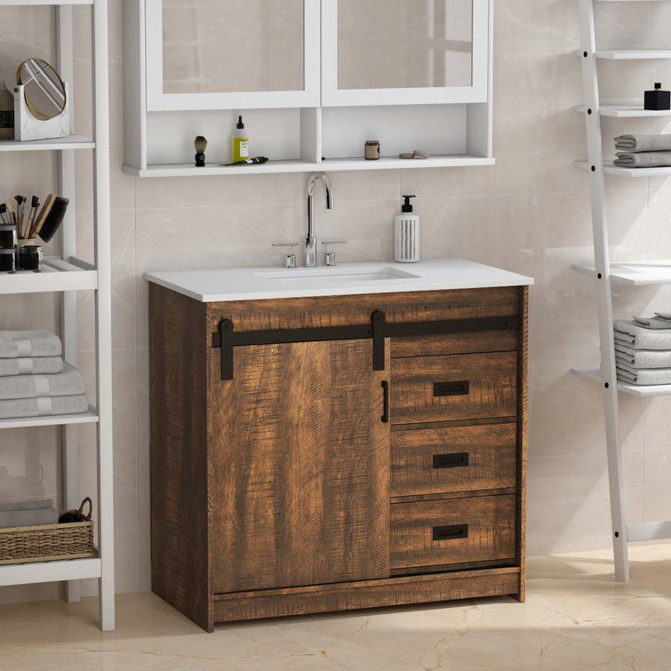 Gracie Oaks Home Sliding Barn Door Style 36" Freestanding Single Sink